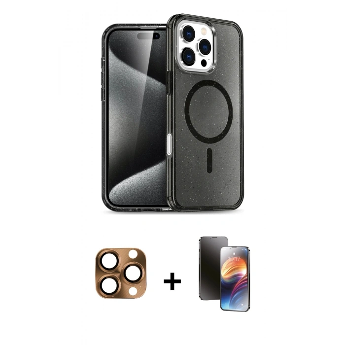 MARSİLYAN™- iPhone 16 Pro Max Kılıf Nova Asil Prime - Siyah 3D Antistatik Mat Seramik Nano Ekran Koruyucu + Pers Alüminyum Kamera Lens - CLTM