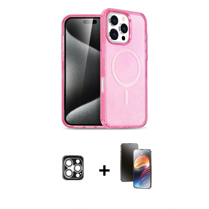 MARSİLYAN™- iPhone 16 Pro Max Kılıf Nova Asil Prime - Siyah 3D Antistatik Mat Seramik Nano Ekran Koruyucu + Gümüş PVD Metal Kamera Lens