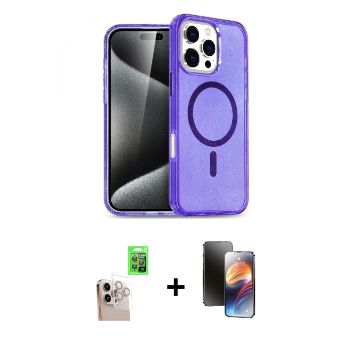 MARSİLYAN™- iPhone 16 Pro Max Kılıf Nova Asil Prime - Siyah 3D Antistatik Mat Seramik Nano Ekran Koruyucu + Raze Metal Kamera Lens - NLGY