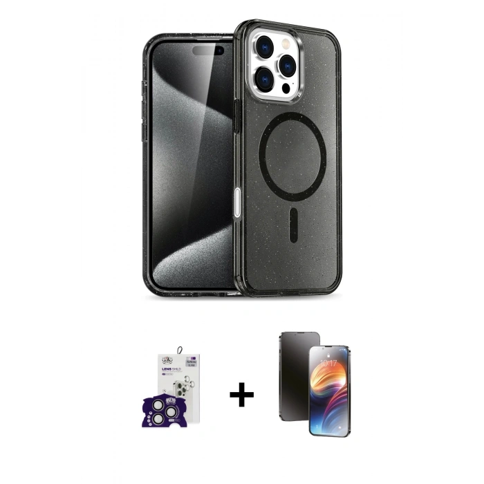 MARSİLYAN™- iPhone 16 Pro Max Kılıf Nova Asil Prime - Siyah 3D Antistatik Mat Seramik Nano Ekran Koruyucu + Bilvis Titan Kamera Lens - TMGI