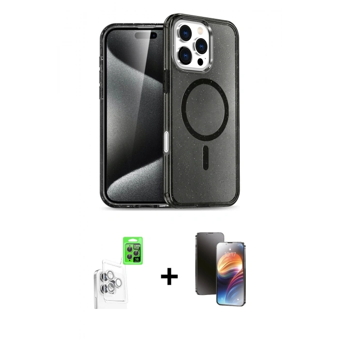 MARSİLYAN™- iPhone 16 Pro Max Kılıf Nova Asil Prime - Siyah 3D Antistatik Mat Seramik Nano Ekran Koruyucu + Raze Metal Kamera Lens - BZ
