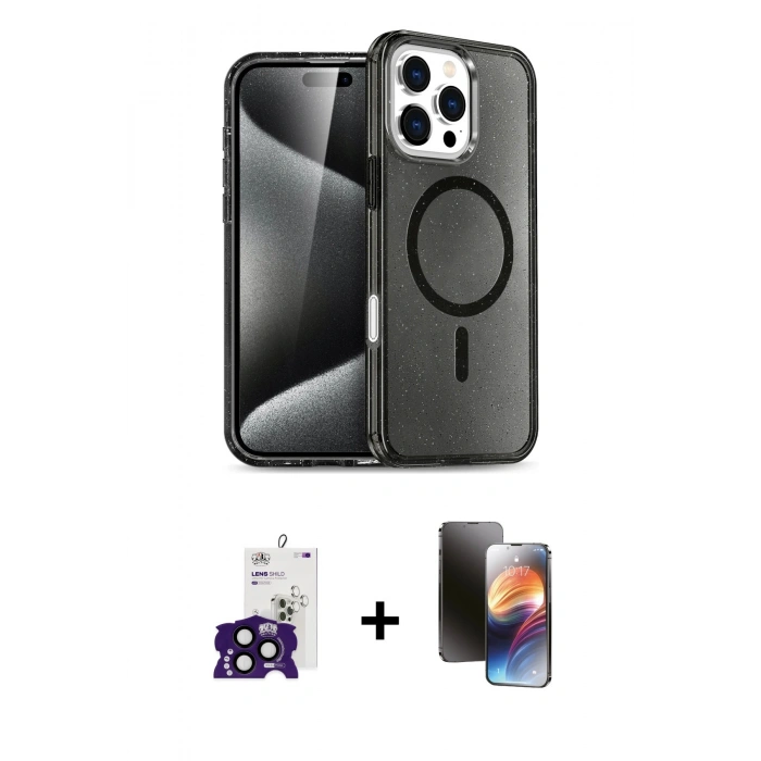 MARSİLYAN™- iPhone 16 Pro Max Kılıf Nova Asil Prime - Siyah 3D Antistatik Mat Seramik Nano Ekran Koruyucu + Siyah Bilvis Titan Kamera Lens