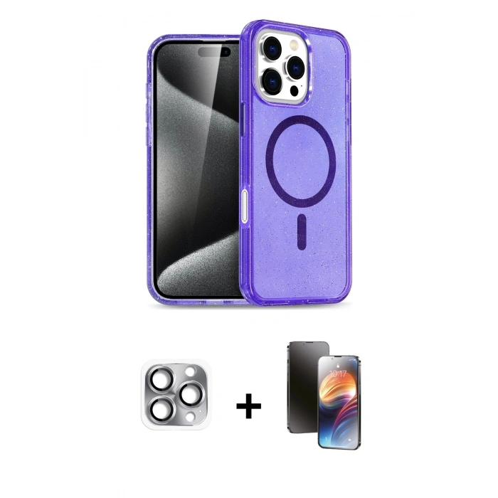 MARSİLYAN™- iPhone 16 Pro Max Kılıf Nova Asil Prime - Siyah 3D Antistatik Mat Seramik Nano Ekran Koruyucu + Pers Alüminyum Kamera Lens - GI