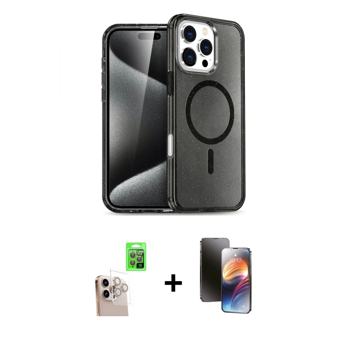 MARSİLYAN™- iPhone 16 Pro Max Kılıf Nova Asil Prime - Siyah 3D Antistatik Mat Seramik Nano Ekran Koruyucu + Raze Metal Kamera Lens - NLGY