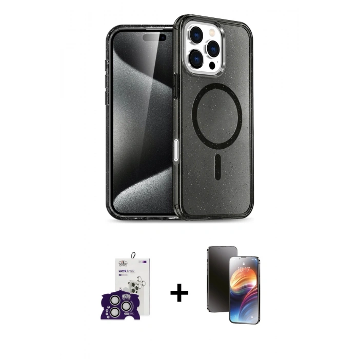 MARSİLYAN™- iPhone 16 Pro Max Kılıf Nova Asil Prime - Siyah 3D Antistatik Mat Seramik Nano Ekran Koruyucu + Bilvis Titan Kamera Lens - GS