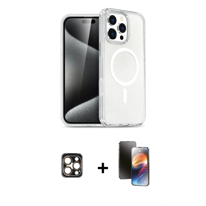 MARSİLYAN™- iPhone 16 Pro Max Kılıf Nova Asil Prime - Siyah 3D Antistatik Mat Seramik Nano Ekran Koruyucu + PVD Metal Kamera Lens - GD