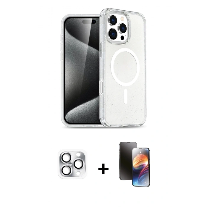 MARSİLYAN™- iPhone 16 Pro Max Kılıf Nova Asil Prime - Siyah 3D Antistatik Mat Seramik Nano Ekran Koruyucu + Pers Alüminyum Kamera Lens - GS