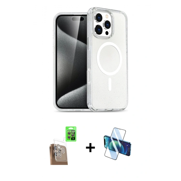 MARSİLYAN™- iPhone 16 Pro Max Kılıf Nova Asil Prime - Siyah 3D Antistatik Seramik Nano Ekran Koruyucu + Çöl Titanyum Raze Metal Kamera Lens