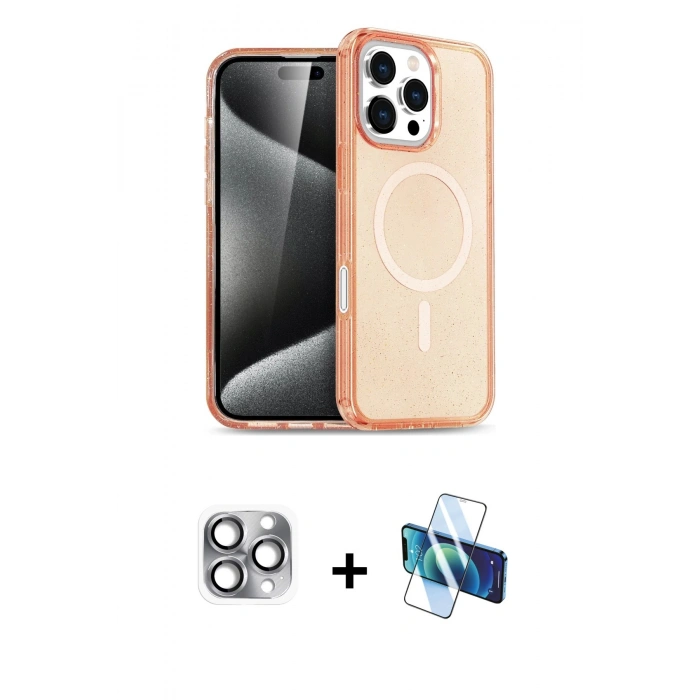 MARSİLYAN™- iPhone 16 Pro Max Kılıf Nova Asil Prime - Siyah 3D Antistatik Seramik Nano Ekran Koruyucu + Pers Alüminyum Kamera Lens - GI