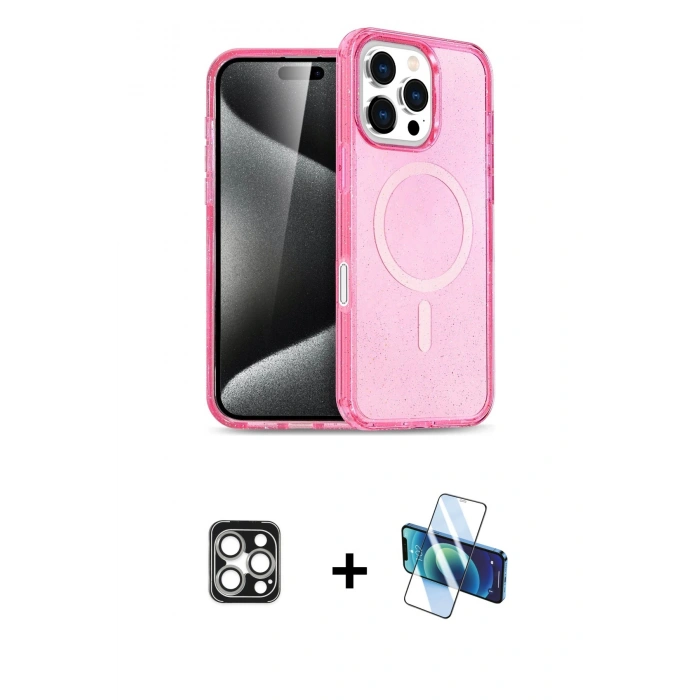 MARSİLYAN™- iPhone 16 Pro Max Kılıf Nova Asil Prime - Siyah 3D Antistatik Seramik Nano Ekran Koruyucu + PVD Metal Kamera Lens - GS