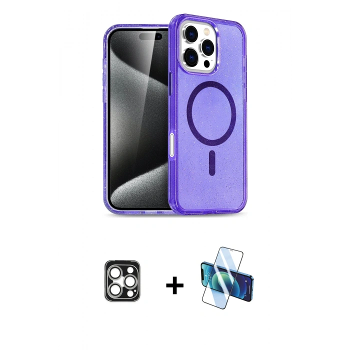 MARSİLYAN™- iPhone 16 Pro Max Kılıf Nova Asil Prime - Siyah 3D Antistatik Seramik Nano Ekran Koruyucu + PVD Metal Kamera Lens - GS