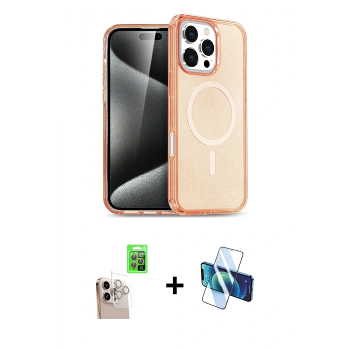 MARSİLYAN™- iPhone 16 Pro Max Kılıf Nova Asil Prime - Siyah 3D Antistatik Seramik Nano Ekran Koruyucu + Raze Metal Kamera Lens - NLGY