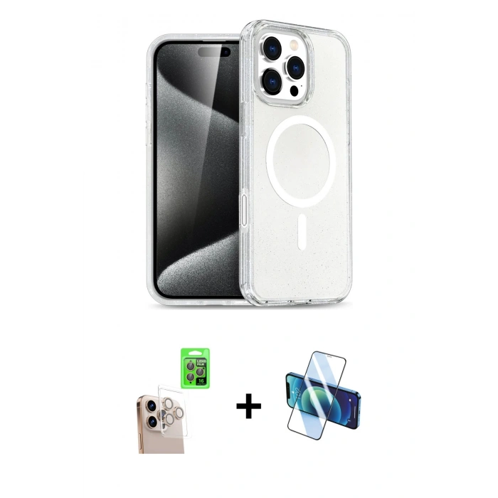 MARSİLYAN™- iPhone 16 Pro Max Kılıf Nova Asil Prime - Siyah 3D Antistatik Seramik Nano Ekran Koruyucu + Raze Metal Kamera Lens - NLGY