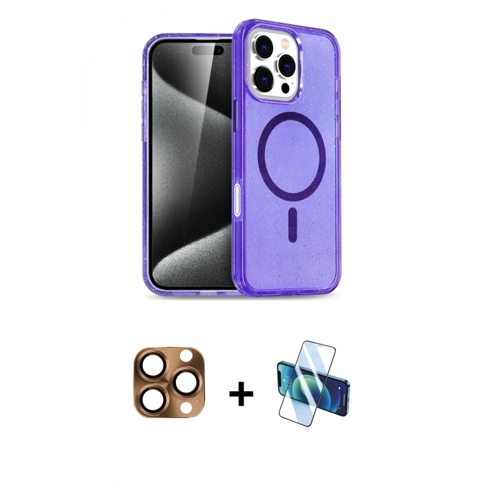 MARSİLYAN™- iPhone 16 Pro Max Kılıf Nova Asil Prime - Siyah 3D Antistatik Seramik Nano Ekran Koruyucu + Pers Alüminyum Kamera Lens - CLTM