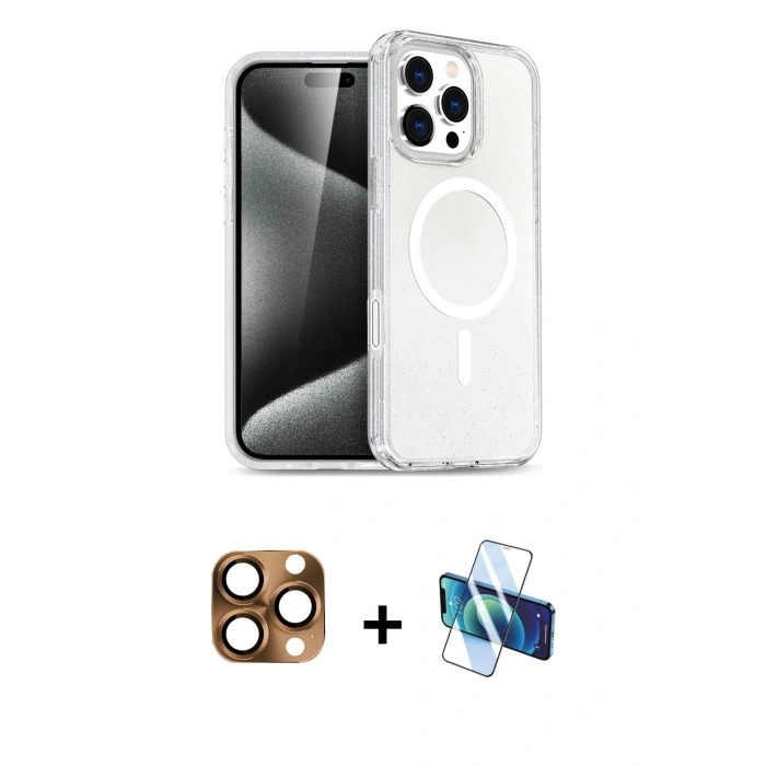 MARSİLYAN™- iPhone 16 Pro Max Kılıf Nova Asil Prime - Siyah 3D Antistatik Seramik Nano Ekran Koruyucu + Pers Alüminyum Kamera Lens - CLTM
