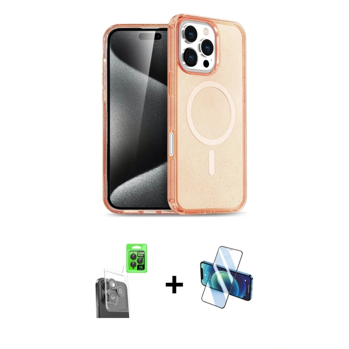 MARSİLYAN™- iPhone 16 Pro Max Kılıf Nova Asil Prime - Siyah 3D Antistatik Seramik Nano Ekran Koruyucu + Raze Metal Kamera Lens - SH