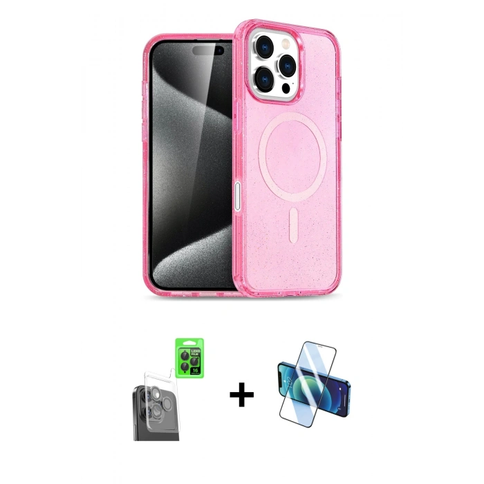 MARSİLYAN™- iPhone 16 Pro Max Kılıf Nova Asil Prime - Siyah 3D Antistatik Seramik Nano Ekran Koruyucu + Raze Metal Kamera Lens - SH