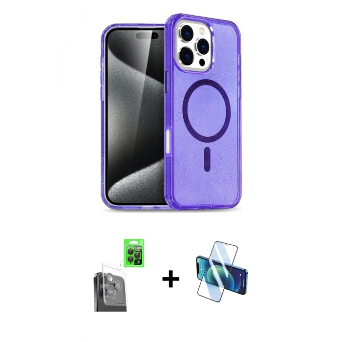 MARSİLYAN™- iPhone 16 Pro Max Kılıf Nova Asil Prime - Siyah 3D Antistatik Seramik Nano Ekran Koruyucu + Raze Metal Kamera Lens - SH