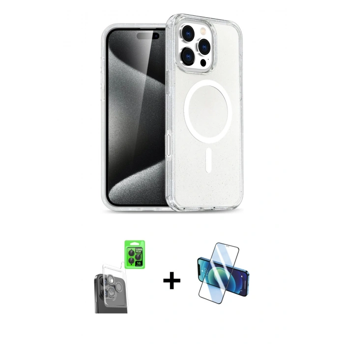 MARSİLYAN™- iPhone 16 Pro Max Kılıf Nova Asil Prime - Siyah 3D Antistatik Seramik Nano Ekran Koruyucu + Raze Metal Kamera Lens - SH