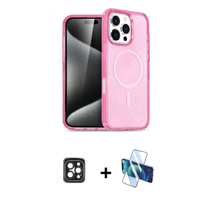 MARSİLYAN™- iPhone 16 Pro Max Kılıf Nova Asil Prime - Siyah 3D Antistatik Seramik Nano Ekran Koruyucu + Siyah PVD Metal Kamera Lens