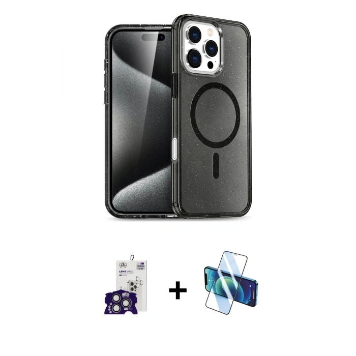 MARSİLYAN™- iPhone 16 Pro Max Kılıf Nova Asil Prime - Siyah 3D Antistatik Seramik Nano Ekran Koruyucu + Bilvis Titan Kamera Lens - TMGI