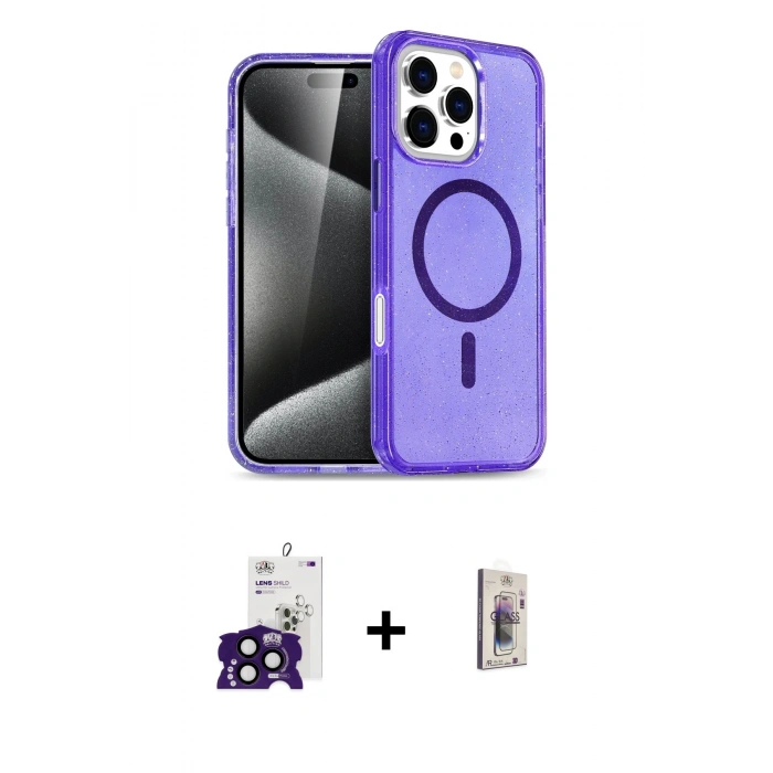 MARSİLYAN™- iPhone 16 Pro Max Kılıf Nova Asil Prime - Siyah Bilvis 3D Cam Ekran Koruyucu + Bilvis Titan Kamera Lens - SH