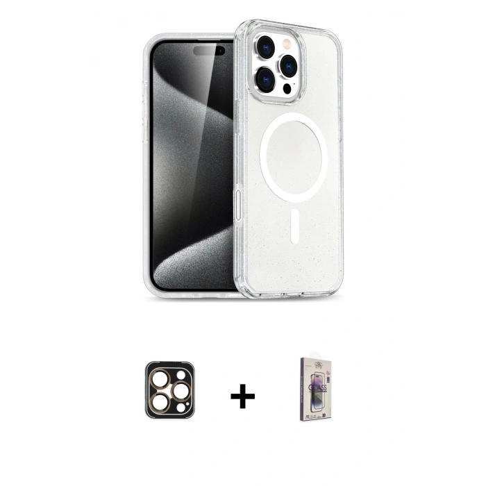 MARSİLYAN™- iPhone 16 Pro Max Kılıf Nova Asil Prime - Siyah Bilvis 3D Cam Ekran Koruyucu + PVD Metal Kamera Lens - GD