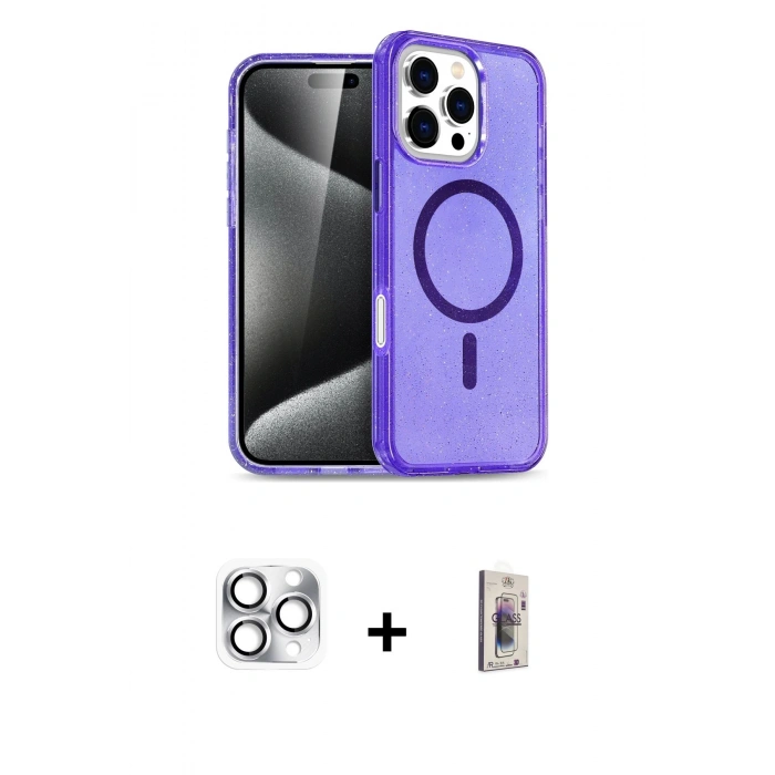 MARSİLYAN™- iPhone 16 Pro Max Kılıf Nova Asil Prime - Siyah Bilvis 3D Cam Ekran Koruyucu + Gümüş Pers Alüminyum Kamera Lens