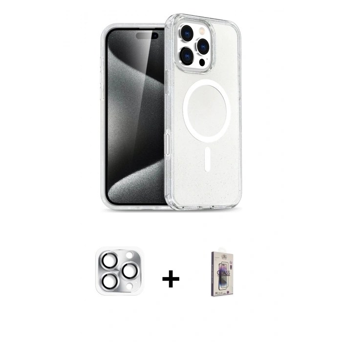 MARSİLYAN™- iPhone 16 Pro Max Kılıf Nova Asil Prime - Siyah Bilvis 3D Cam Ekran Koruyucu + Gümüş Pers Alüminyum Kamera Lens
