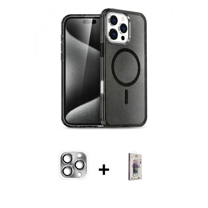 MARSİLYAN™- iPhone 16 Pro Max Kılıf Nova Asil Prime - Siyah Bilvis 3D Cam Ekran Koruyucu + Pers Alüminyum Kamera Lens - GI