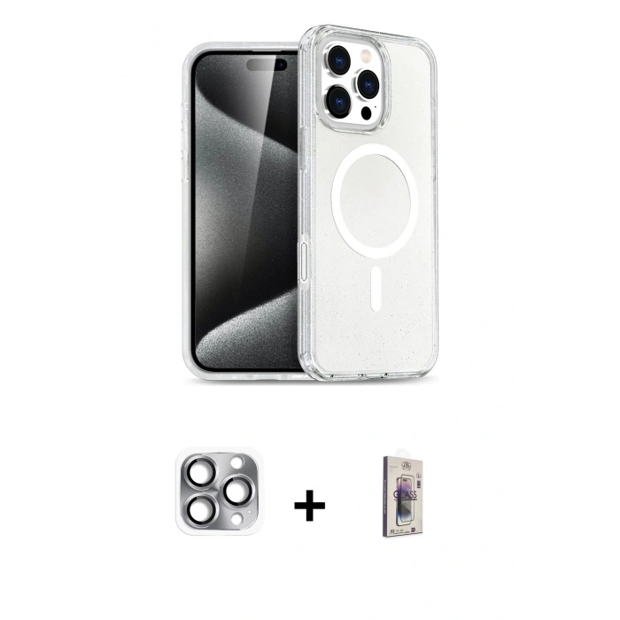 MARSİLYAN™- iPhone 16 Pro Max Kılıf Nova Asil Prime - Siyah Bilvis 3D Cam Ekran Koruyucu + Pers Alüminyum Kamera Lens - GI