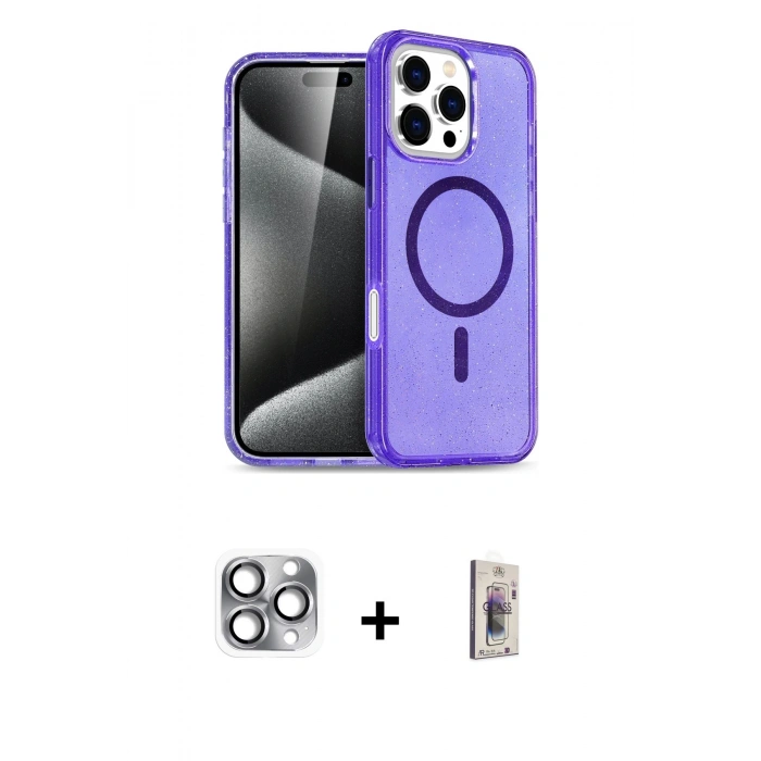 MARSİLYAN™- iPhone 16 Pro Max Kılıf Nova Asil Prime - Siyah Bilvis 3D Cam Ekran Koruyucu + Pers Alüminyum Kamera Lens - GI