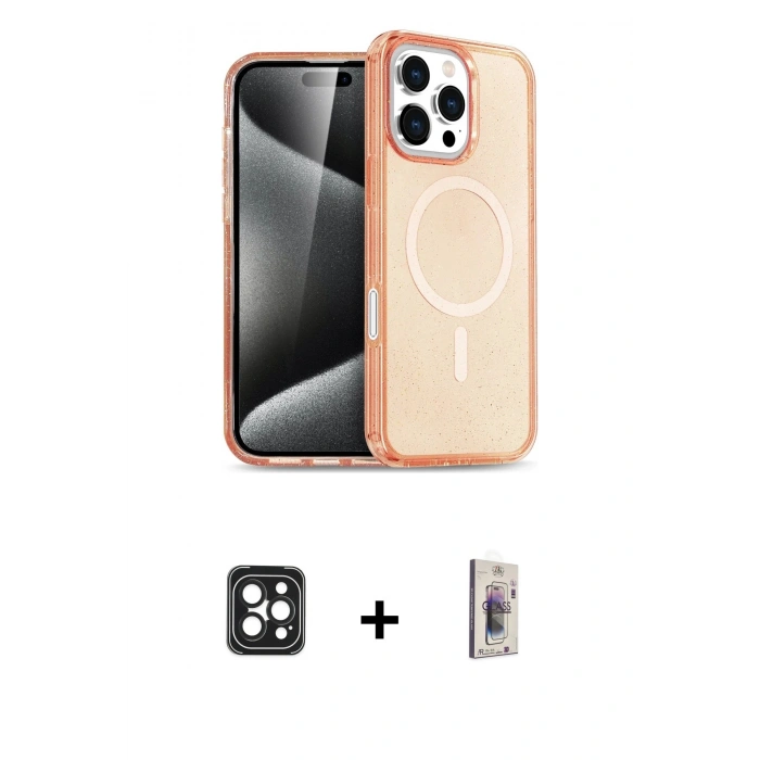 MARSİLYAN™- iPhone 16 Pro Max Kılıf Nova Asil Prime - Siyah Bilvis 3D Cam Ekran Koruyucu + PVD Metal Kamera Lens - SH
