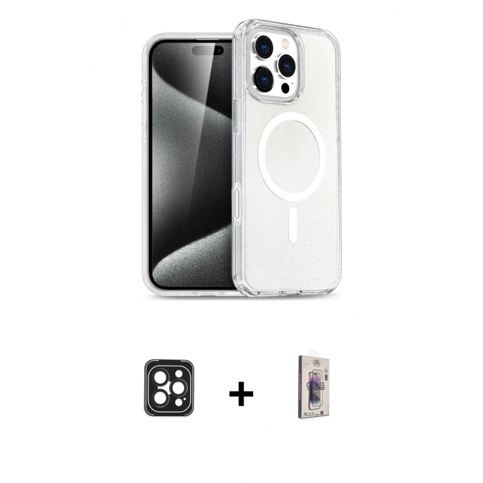 MARSİLYAN™- iPhone 16 Pro Max Kılıf Nova Asil Prime - Siyah Bilvis 3D Cam Ekran Koruyucu + PVD Metal Kamera Lens - SH