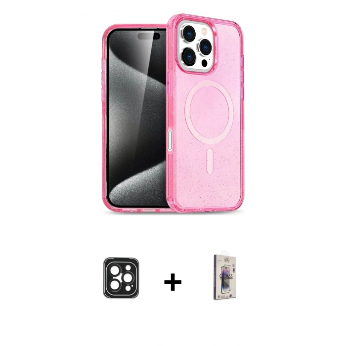 MARSİLYAN™- iPhone 16 Pro Max Kılıf Nova Asil Prime - Siyah Bilvis 3D Cam Ekran Koruyucu + PVD Metal Kamera Lens - SH