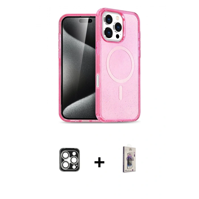 MARSİLYAN™- iPhone 16 Pro Max Kılıf Nova Asil Prime - Siyah Bilvis 3D Cam Ekran Koruyucu + PVD Metal Kamera Lens - GS