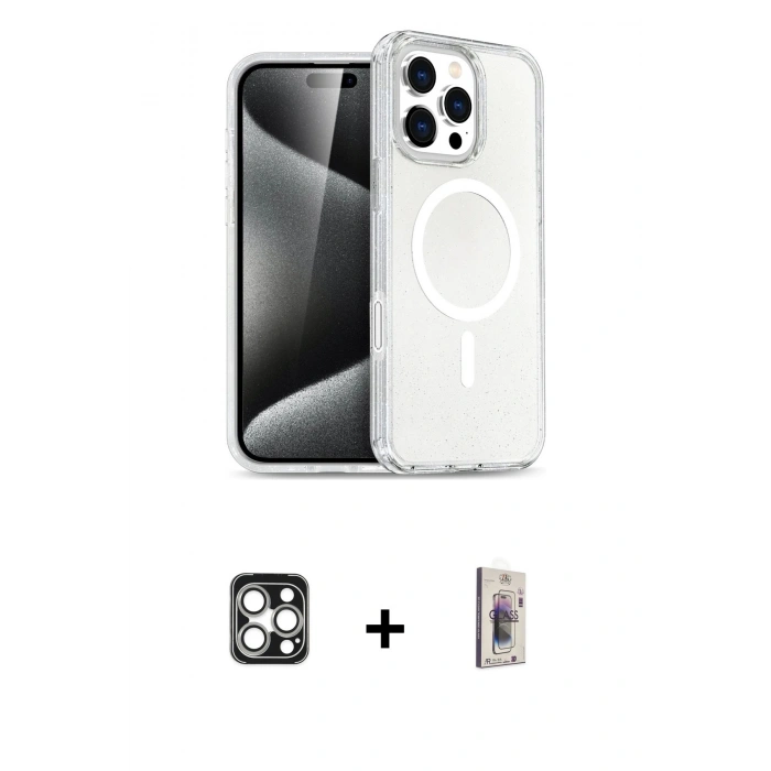 MARSİLYAN™- iPhone 16 Pro Max Kılıf Nova Asil Prime - Siyah Bilvis 3D Cam Ekran Koruyucu + PVD Metal Kamera Lens - GS