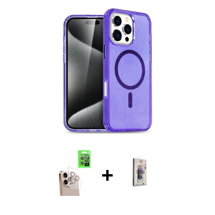 MARSİLYAN™- iPhone 16 Pro Max Kılıf Nova Asil Prime - Siyah Bilvis 3D Cam Ekran Koruyucu + Raze Metal Kamera Lens - NLGY