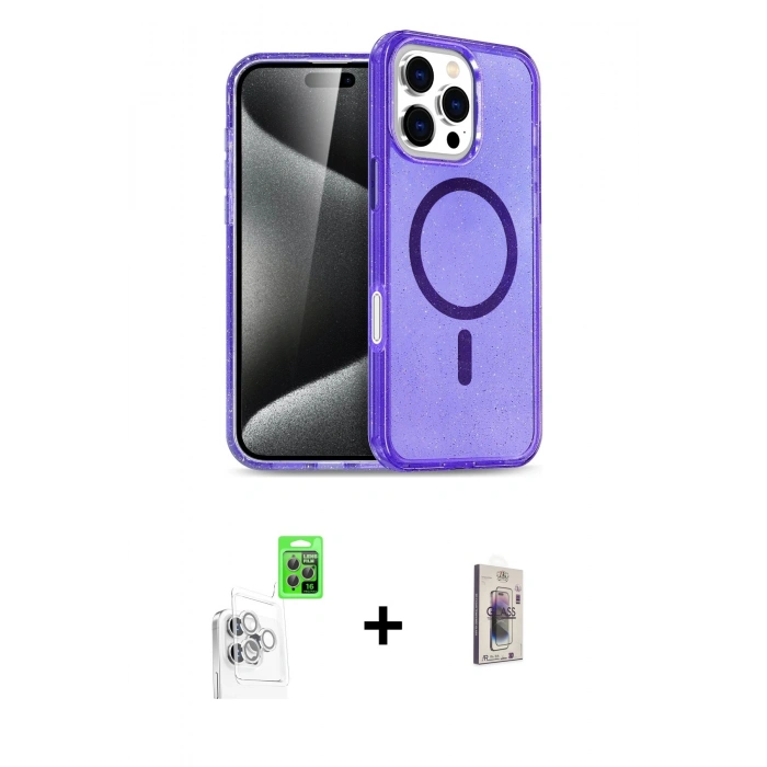 MARSİLYAN™- iPhone 16 Pro Max Kılıf Nova Asil Prime - Siyah Bilvis 3D Cam Ekran Koruyucu + Raze Metal Kamera Lens - BZ