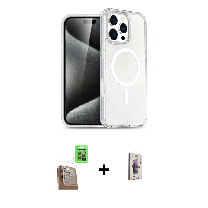 MARSİLYAN™- iPhone 16 Pro Max Kılıf Nova Asil Prime - Siyah Bilvis 3D Cam Ekran Koruyucu + Raze Metal Kamera Lens - CLTM