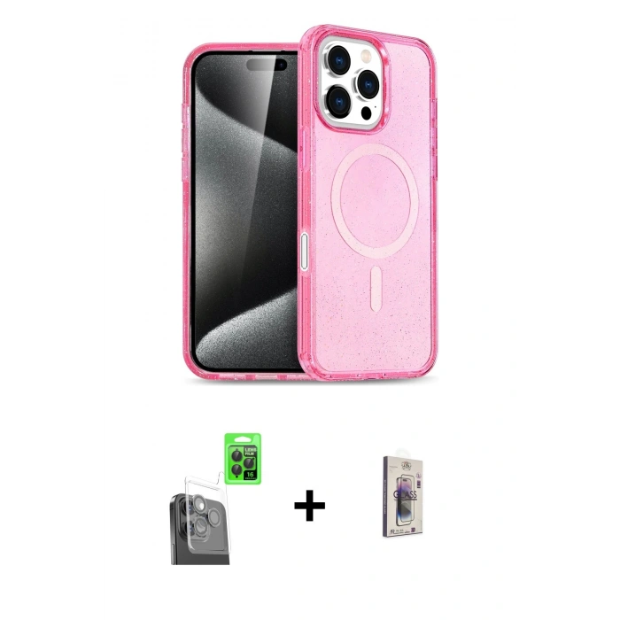 MARSİLYAN™- iPhone 16 Pro Max Kılıf Nova Asil Prime - Siyah Bilvis 3D Cam Ekran Koruyucu + Raze Metal Kamera Lens - SH