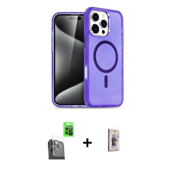 MARSİLYAN™- iPhone 16 Pro Max Kılıf Nova Asil Prime - Siyah Bilvis 3D Cam Ekran Koruyucu + Raze Metal Kamera Lens - SH