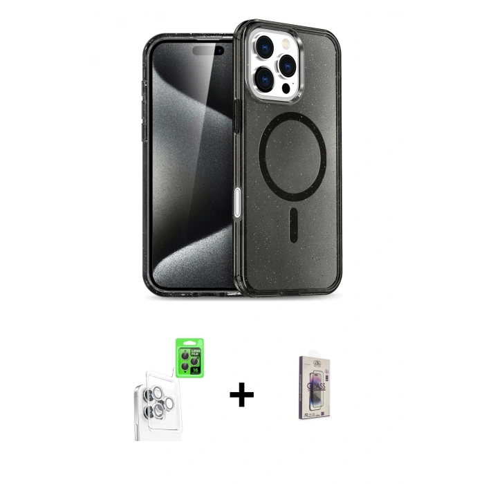 MARSİLYAN™- iPhone 16 Pro Max Kılıf Nova Asil Prime - Siyah Bilvis 3D Cam Ekran Koruyucu + Raze Metal Kamera Lens - BZ