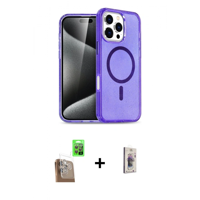 MARSİLYAN™- iPhone 16 Pro Max Kılıf Nova Asil Prime - Siyah Bilvis 3D Cam Ekran Koruyucu + Raze Metal Kamera Lens - CLTM