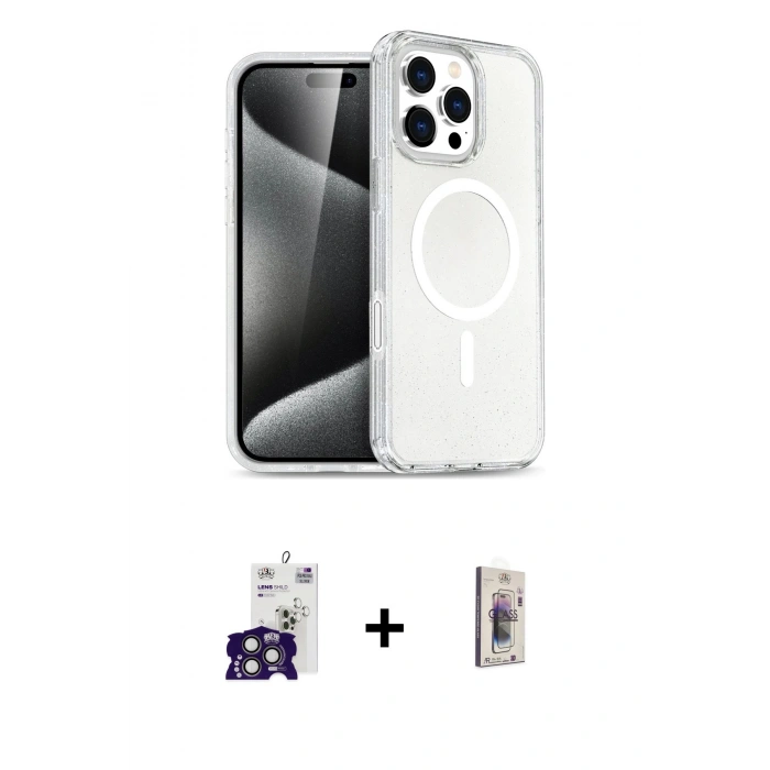 MARSİLYAN™- iPhone 16 Pro Max Kılıf Nova Asil Prime - Siyah Bilvis 3D Cam Ekran Koruyucu + Bilvis Titan Kamera Lens - TMGI