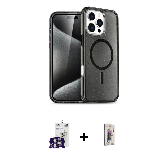 MARSİLYAN™- iPhone 16 Pro Max Kılıf Nova Asil Prime - Siyah Bilvis 3D Cam Ekran Koruyucu + Bilvis Titan Kamera Lens - TMGI