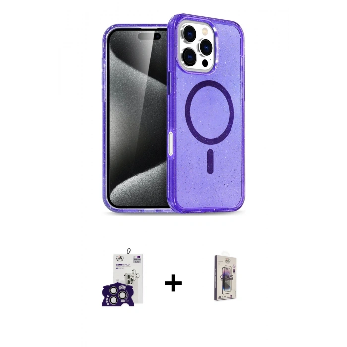 MARSİLYAN™- iPhone 16 Pro Max Kılıf Nova Asil Prime - Siyah Bilvis 3D Cam Ekran Koruyucu + Bilvis Titan Kamera Lens - TMGI