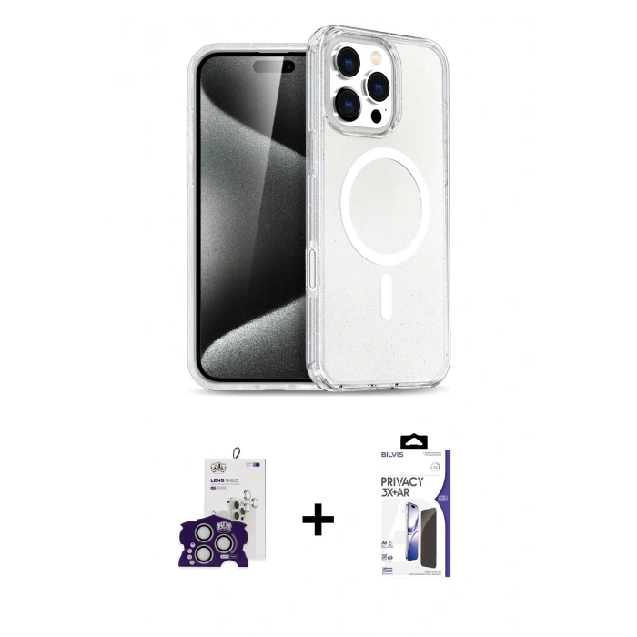 MARSİLYAN™- iPhone 16 Pro Max Kılıf Nova Asil Prime - Siyah Bilvis 3X AR Hayalet Cam Ekran Koruyucu + Bilvis Titan Kamera Lens - GS