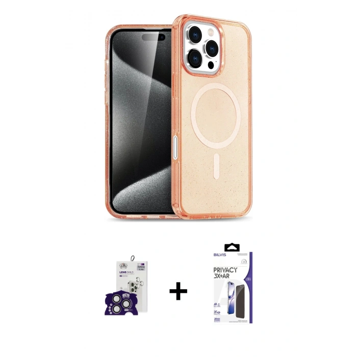 MARSİLYAN™- iPhone 16 Pro Max Kılıf Nova Asil Prime - Siyah Bilvis 3X AR Hayalet Cam Ekran Koruyucu + Bilvis Titan Kamera Lens - TMGI