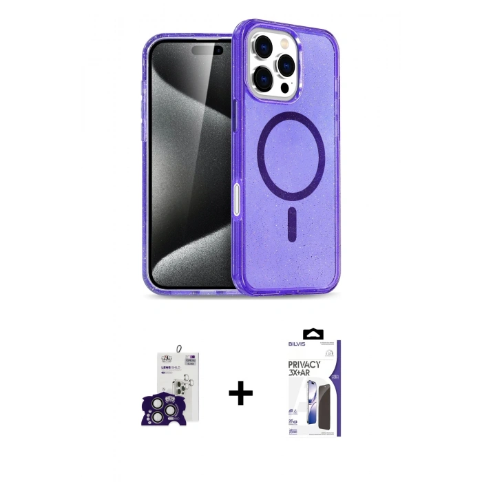 MARSİLYAN™- iPhone 16 Pro Max Kılıf Nova Asil Prime - Siyah Bilvis 3X AR Hayalet Cam Ekran Koruyucu + Bilvis Titan Kamera Lens - TMGI